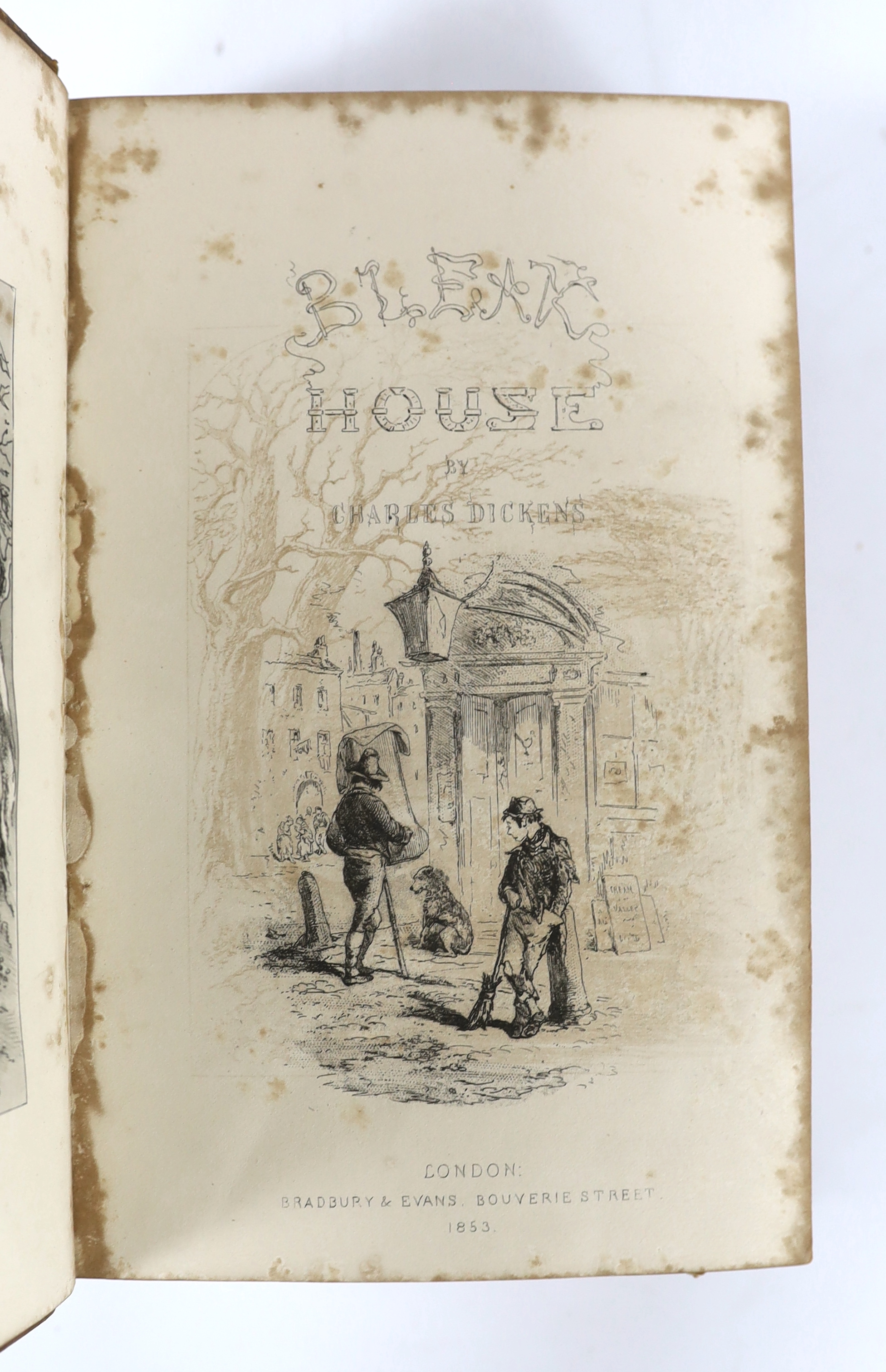 Dickens, Charles - Bleak House, First Edition. pictorial engraved and printed titles, frontis. and 38 plates (by Hablot K. Browne), half title; early 20th century gilt calf and marbled boards with panelled spine. 1853